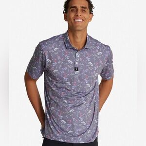 BAD BIRDIE Lush Core Performance Golf Floral Strawberry Print Polo Shirt Size M